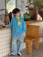 【90-160】Tシャツ ラウンドネック 長袖 ストライブ 合わせやすい 男の子 - 画像 (6)
