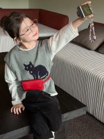 【100-170】ベスト 女の子 ネコ ジャカード かわいい - 画像 (3)