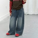 【100-170】パンツ 女の子 デニム カジュアル レトロ - 画像 (7)
