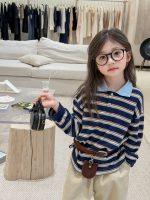【100-170】ポロシャツ 女の子 ボーダー柄 配色 レトロ