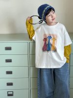 【90-160】長袖Tシャツ 男の子 レイヤード ネコ プリント - 画像 (3)