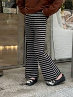 【100-170】フレアパンツ 女の子 ボーダー柄 スリムフィット 動きやすい - 画像 (4)