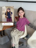 【100-170】長袖Tシャツ 女の子 レイヤード ボーダー柄 切り替え