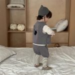 【73-100】二点セット ベスト+ズボン ストライブ クマ柄 男の子 - 画像 (7)