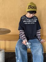 【90-160】Tシャツ 切り替え フェイク 長袖 プリント カジュアル 男の子 - 画像 (3)
