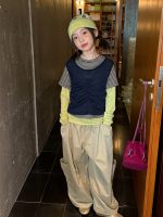 【100-160】レイヤード Tシャツ&ベスト 女の子 ボーダー柄 おしゃれ
