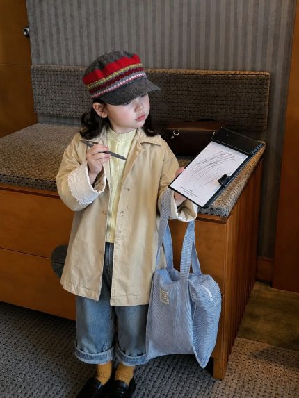 【80-130】トレンチコート 女の子 ミドル丈 襟付き シンプル カジュアル