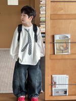 【90-160】Tシャツ ネクタイ柄 プリント ラウンドネック 長袖 男の子 - 画像 (3)