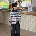 【90-160】パーカー ラウンドネック 配色 ストライプ 長袖 男の子 - 画像 (7)