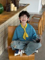 【90-160】Tシャツ ラウンドネック 長袖 ストライブ 合わせやすい 男の子 - 画像 (5)