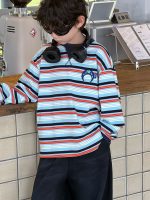 【90-160】パーカー ラウンドネック 配色 ストライプ 長袖 男の子 - 画像 (3)