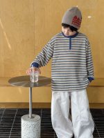 【73-110】Tシャツ ラウンドネック 長袖 ファスナー ストライブ 男の子 - 画像 (6)