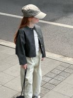 【90-150】フェイクレザージャケット 女の子 クール トレンド感 カジュアル - 画像 (3)