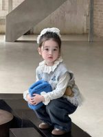 【80-130】ニットベストorシャツorデニムパンツ 女の子 ガーリー フリルデザイン - 画像 (5)