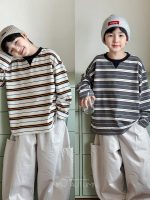 【90-160】Tシャツ ラウンドネック 長袖 ストライブ 配色 男の子