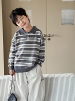 【90-160】セーター 折り襟 ストライブ ニット カジュアル 男の子 - 画像 (4)