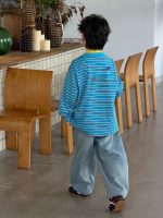 【90-160】Tシャツ ラウンドネック 長袖 ストライブ 合わせやすい 男の子 - 画像 (3)