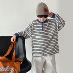 【73-110】Tシャツ ラウンドネック 長袖 ファスナー ストライブ 男の子 - 画像 (7)
