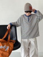 【73-110】Tシャツ ラウンドネック 長袖 ファスナー ストライブ 男の子 - 画像 (4)