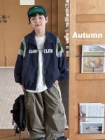 【90-160】アウター 切り替え 配色 プリント ファスナー 男の子
