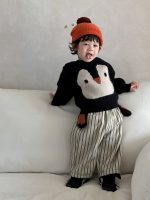 【100-150】セーター ズボン 裏起毛 韓国風 ペンギン柄 ストライブ - 画像 (5)