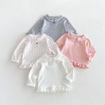 【80-130】長袖トップス 女の子 丸襟 フリル かわいい