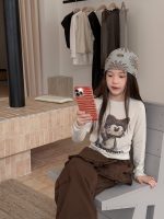【100-170】長袖Tシャツ 女の子 プリント ネコ 韓国風 - 画像 (4)