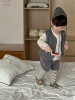 【73-100】二点セット ベスト+ズボン ストライブ クマ柄 男の子 - 画像 (4)