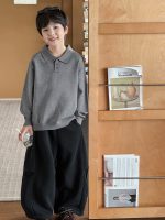 【90-160】セーター 折り襟 ニット 無地 柔らか 韓国風 男の子 - 画像 (4)