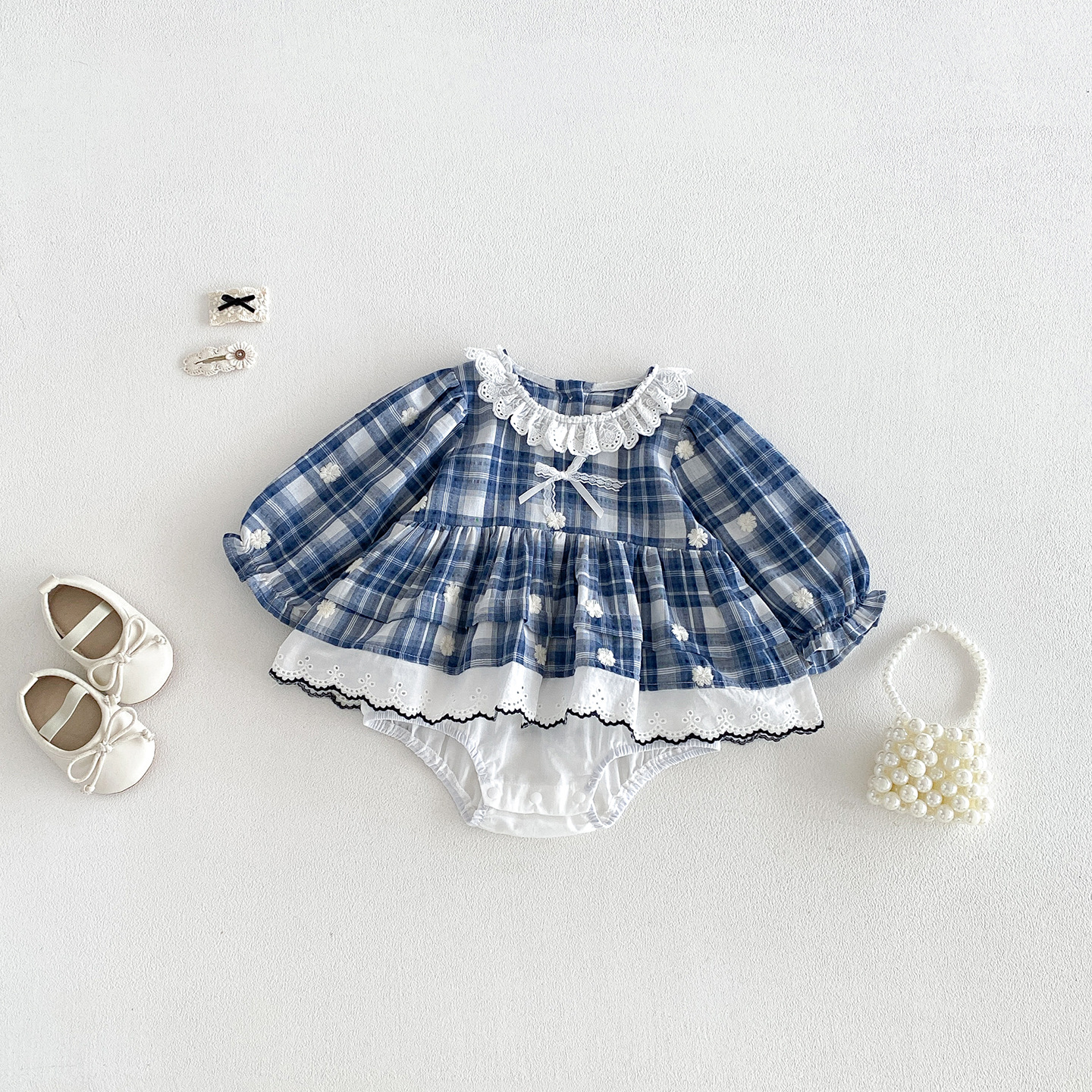 O1CN01zrd82G1SymRVYDO23_2210017212316-0-cib.jpg 【66-90】ロンパース ベビー レース フリル襟 フラワー刺繍 - 画像 (1)