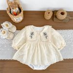 【66-90】ロンパース ベビー 花刺繡 プリンセス - 画像 (6)