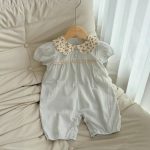 【66-100】半袖 ロンパース ベビー 花柄 丸襟 スウィート - 画像 (9)