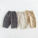 【80-130】パンツ ベビー ポケット付き ロング 無地