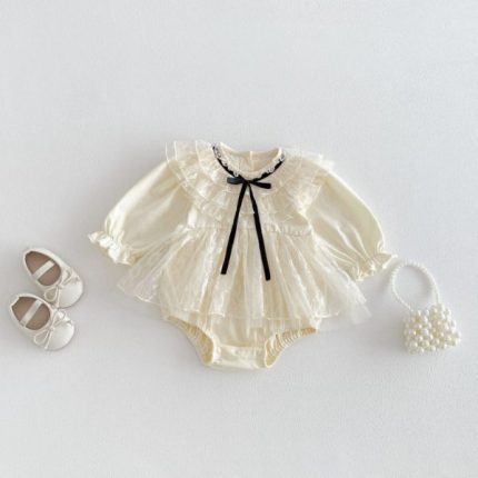 【66-90cm】ロンパース ベビー レース リボン