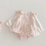 【66-90】ロンパース&ドットロン ベビー 蝶結び チュール