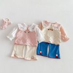 【73-120】トップスorパンツ ベビー どうぶつ刺繍 ニット