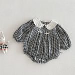 【66-90】ロンパース ベビー 襟付き チェック