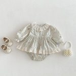 【66-90】ロンパース ベビー 丸襟 小花柄