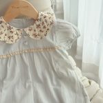 【66-100】半袖 ロンパース ベビー 花柄 丸襟 スウィート - 画像 (4)