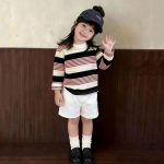 【80-130】長袖Tシャツ 女の子 ボーダー柄 韓国風 カジュアル - 画像 (4)