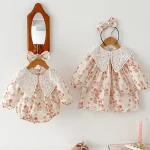 【66-120】ロンパース or ワンピース ベビー レース襟 花柄 - 画像 (6)