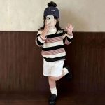 【80-130】長袖Tシャツ 女の子 ボーダー柄 韓国風 カジュアル - 画像 (5)