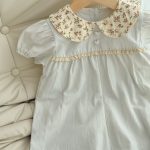 【66-100】半袖 ロンパース ベビー 花柄 丸襟 スウィート - 画像 (7)