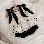 【73-100】ワンピースorセットアップ ベビー ドット柄 リボン - 画像 (5)