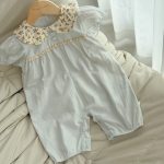 【66-100】半袖 ロンパース ベビー 花柄 丸襟 スウィート - 画像 (2)