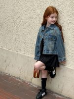 【90-150】デニムジャケット 女の子 レトロ カジュアル 合わせやすい