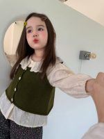 【80-140】トップス 女の子 韓国風 レイヤード シャツ&ニットベスト - 画像 (4)