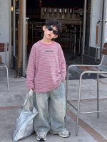 【90-160】長袖Tシャツorデニムパンツ 男の子 韓国風 ボーダー柄 カジュアル - 画像 (2)