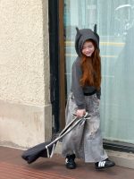 【90-150】ジップパーカー 女の子 おしゃれ デビルモチーフ フード付き