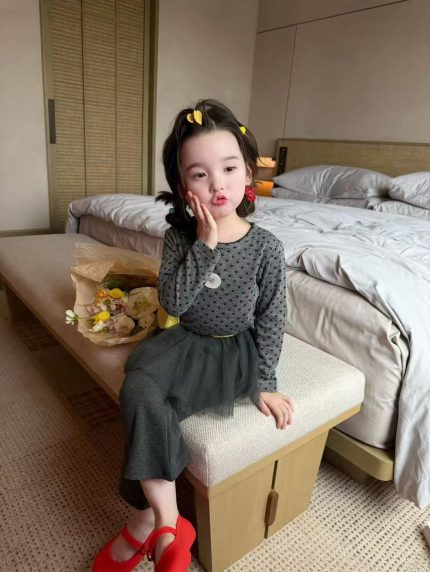 【80-130】トップスorパンツ 女の子 おしゃれ ドット柄 チュール